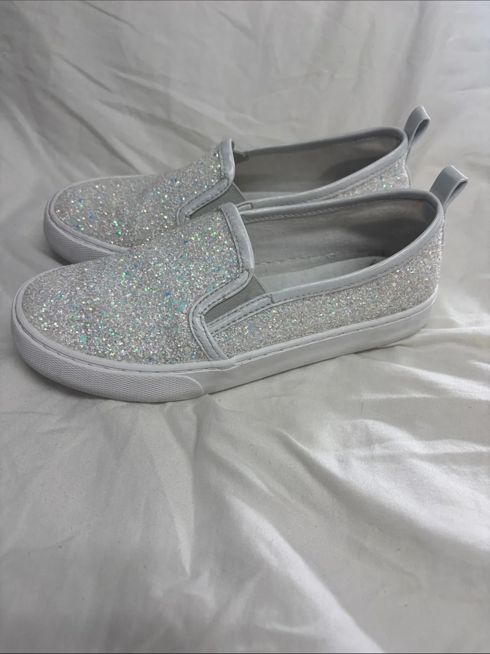 Cat & Jack White Glitter Slip-On Sneakers for Kids